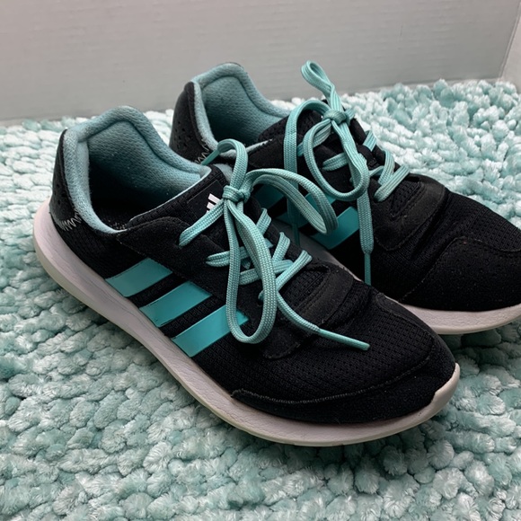 Addidas Running Jogging Workout Shoes Sneakers Black & Aqua Cushion Insoles - Picture 15 of 17